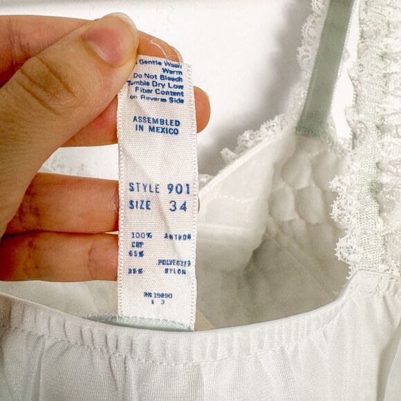 Vintage Olga 1970s/1980s Soft Blue White Floral Lace Chiffon Sheer Nightgown - Picture 7 of 7